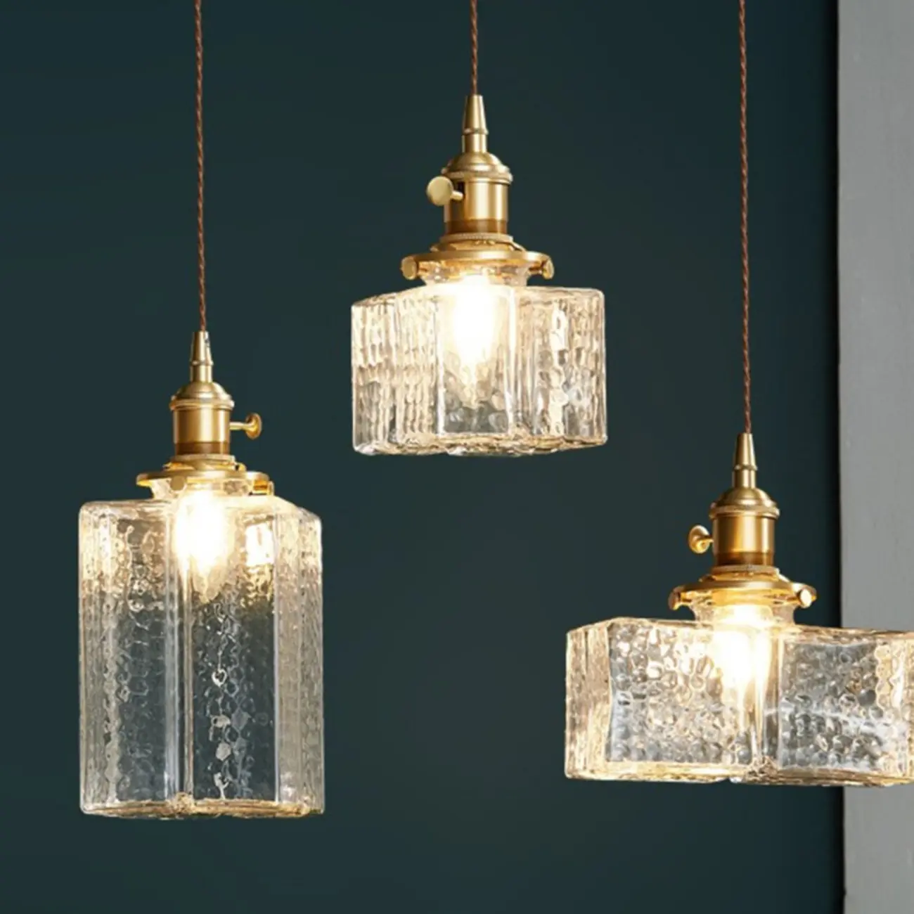 Modern Clear Glass Cuboid Hanging Pendant Light for Living Room Image - 1 | homeyfad