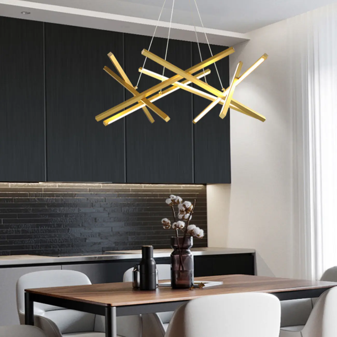 Modern Linear LED Chandelier with Geometric Metal Design Image - 4 | homeyfad