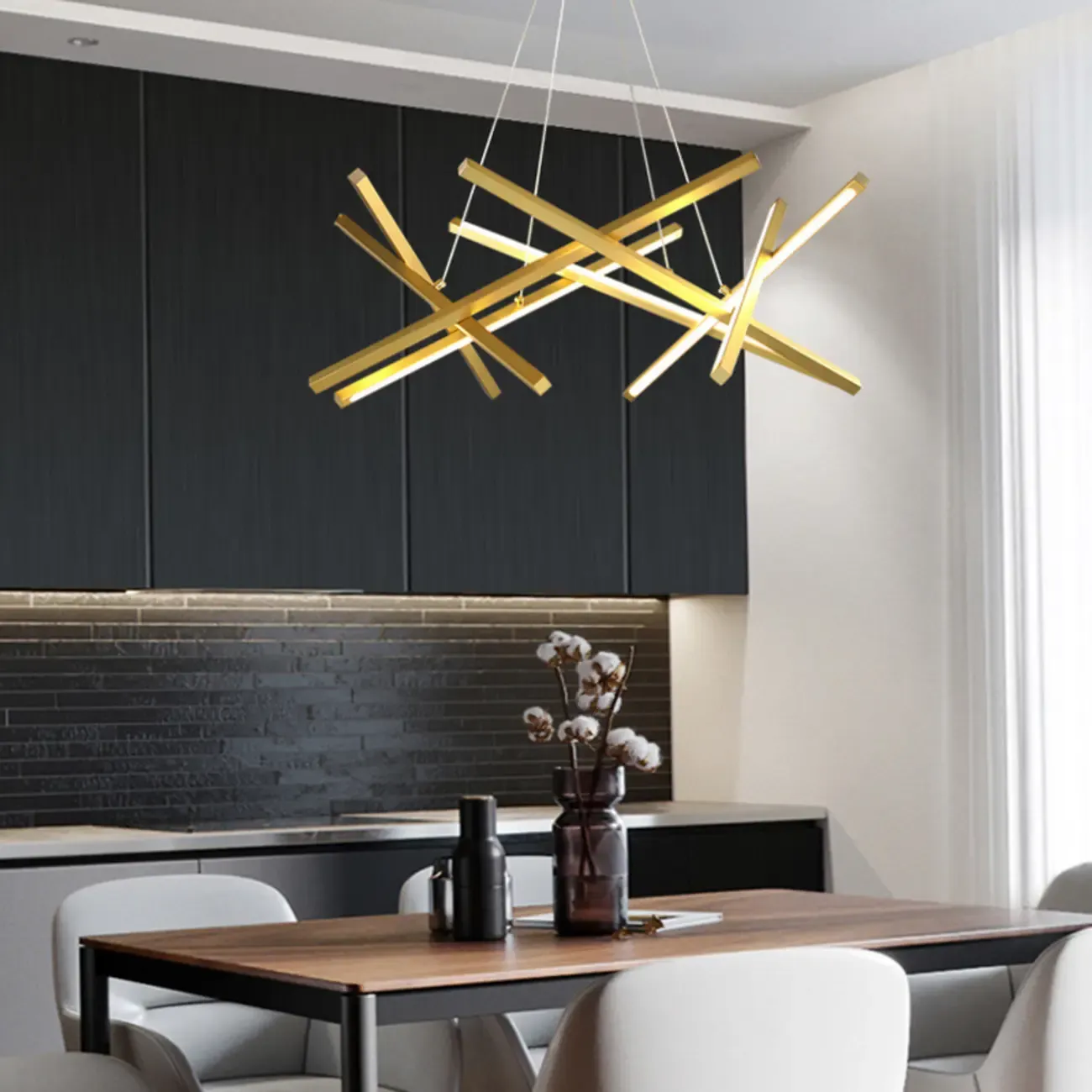 Modern Linear LED Chandelier with Geometric Metal Design Image - 4