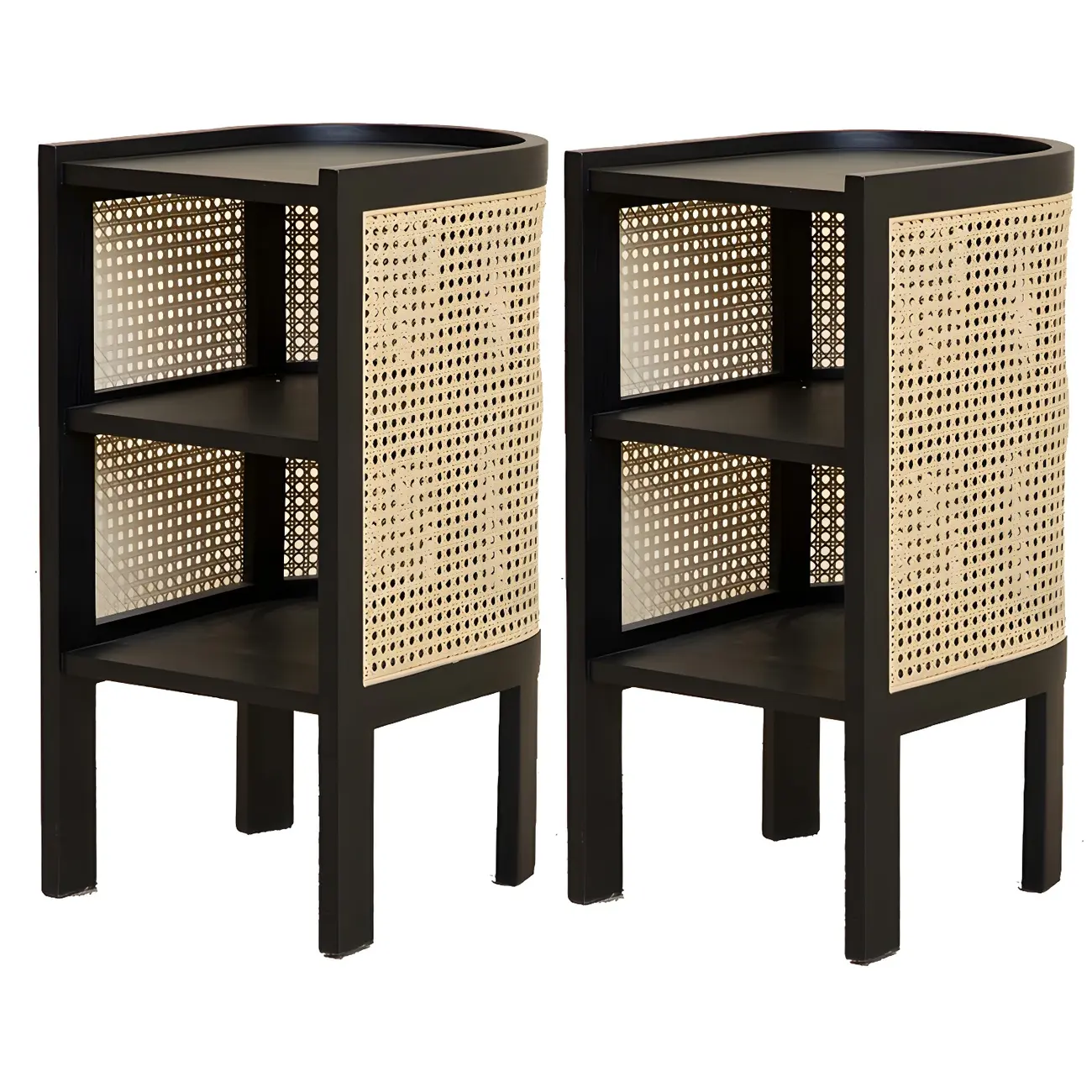 Rustic Natural Wooden Bedside Table with Open Storage Shelves Image - 8 | homeyfad