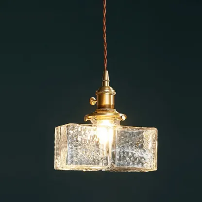 Modern Clear Glass Cuboid Hanging Pendant Light for Living Room Image - 3