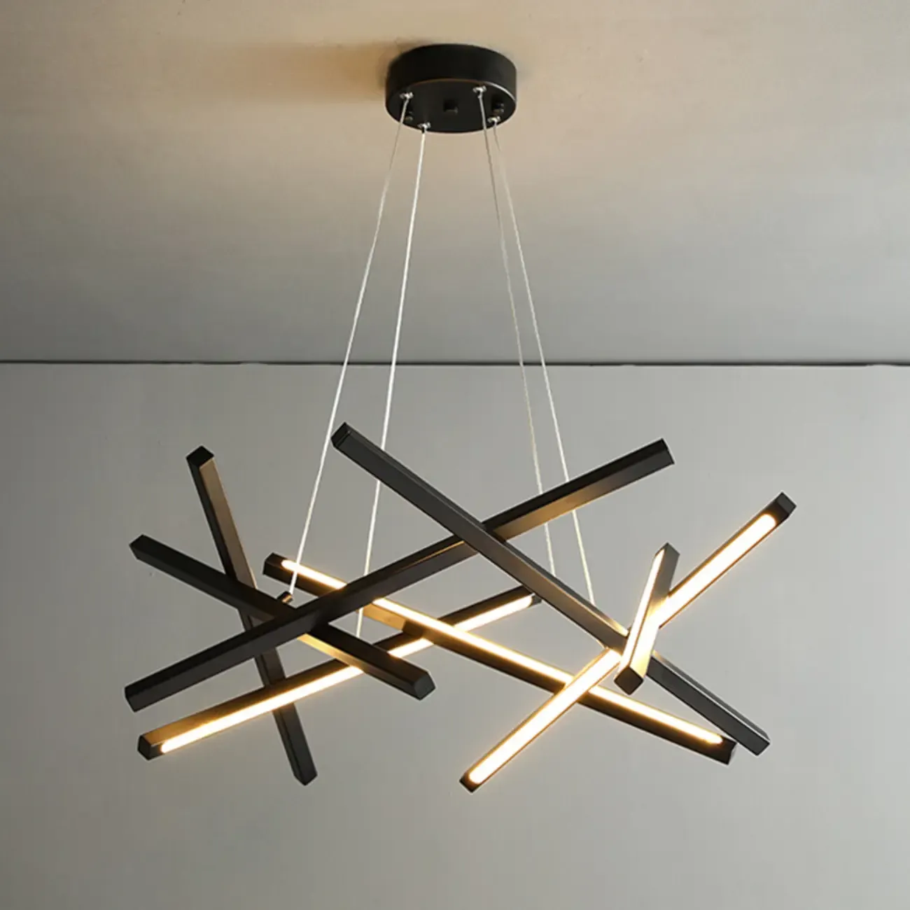 Modern Linear LED Chandelier with Geometric Metal Design Image - 6