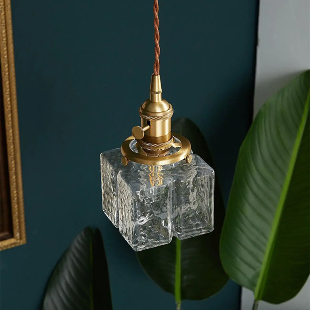 Modern Clear Glass Cuboid Hanging Pendant Light for Living Room Image - 4 | homeyfad