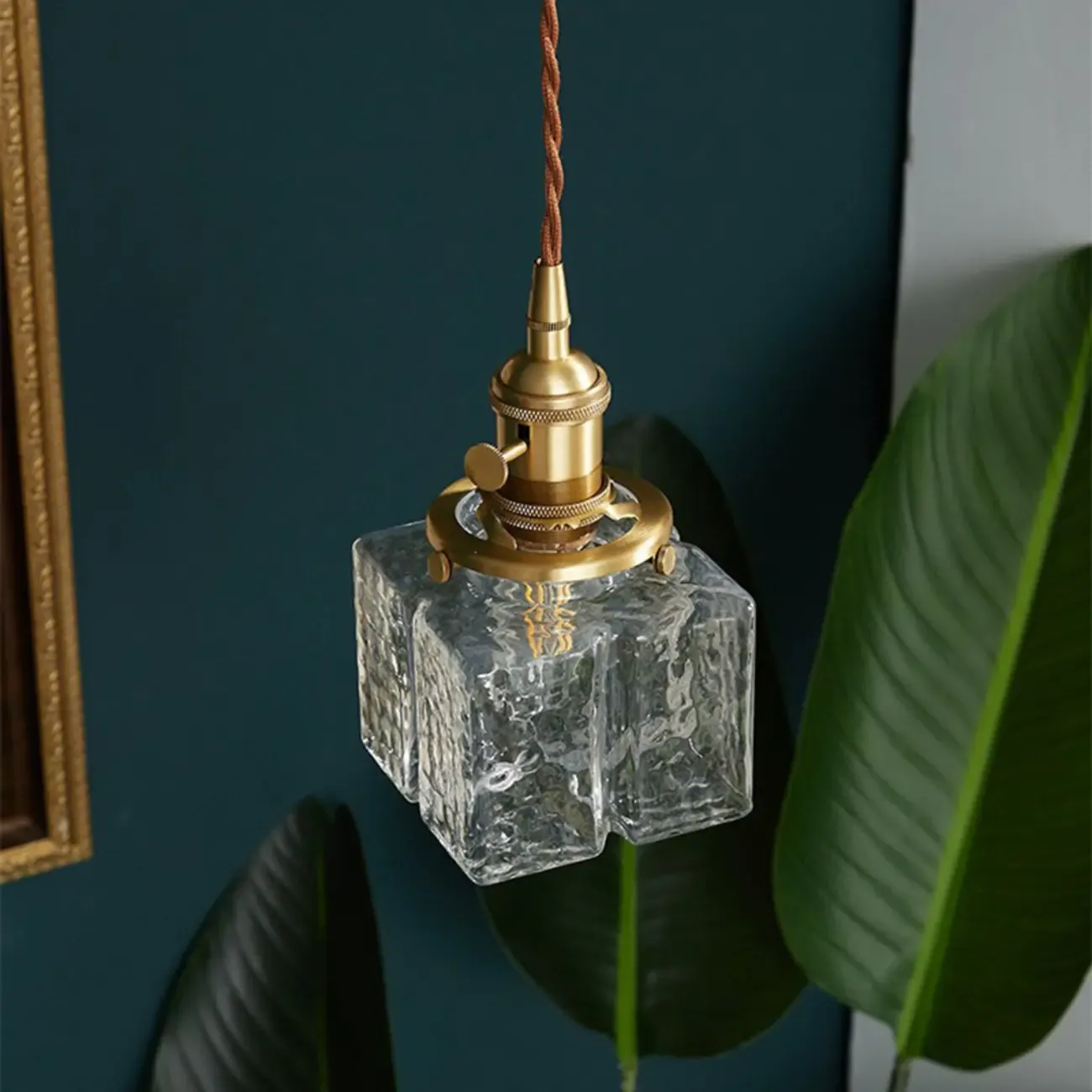 Modern Clear Glass Cuboid Hanging Pendant Light for Living Room Image - 4