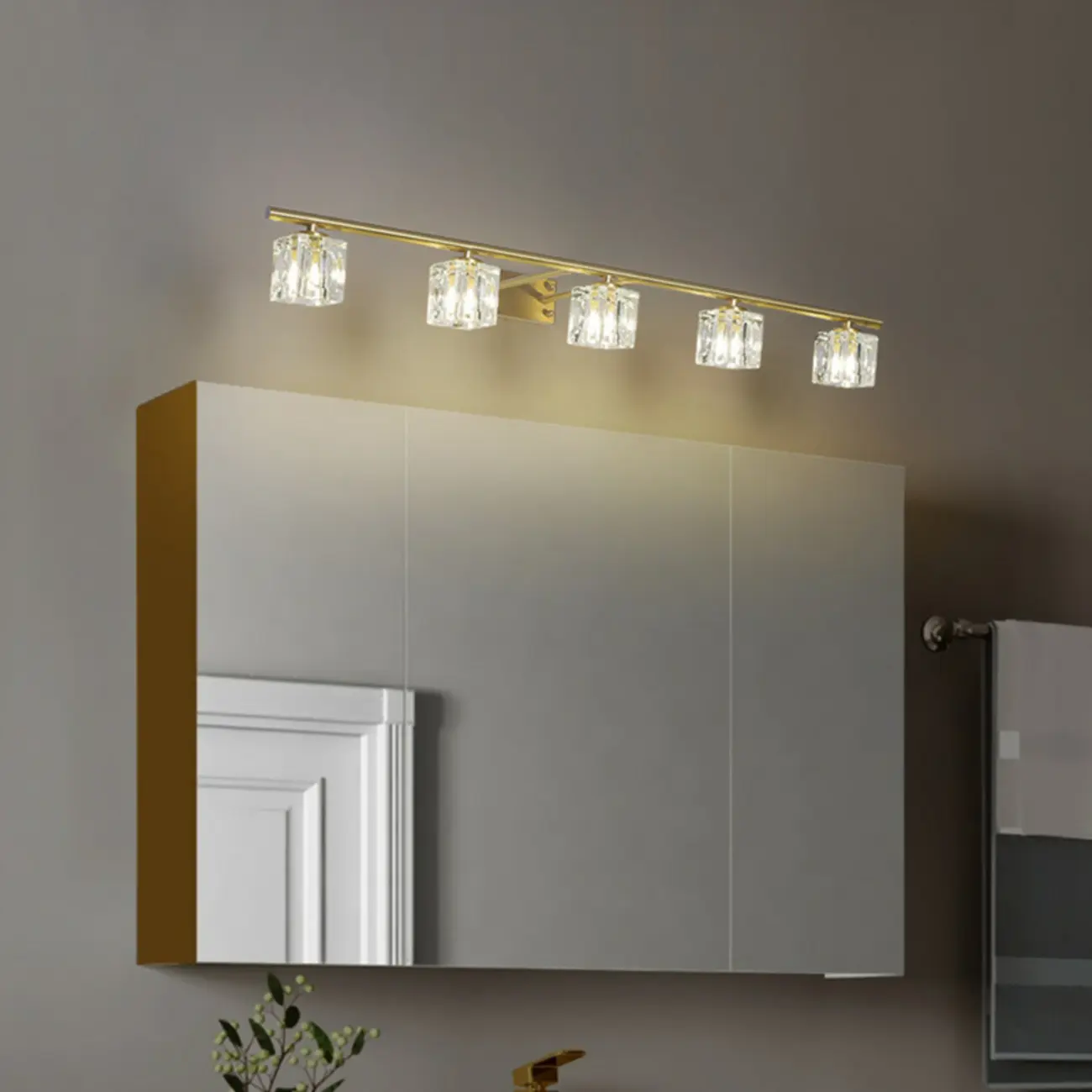 Modern Gold Bathroom Vanity Lights with Clear Crystal Shade Image - 1 | homeyfad