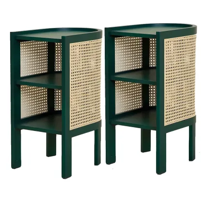 Rustic Natural Wooden Bedside Table with Open Storage Shelves Image - 9