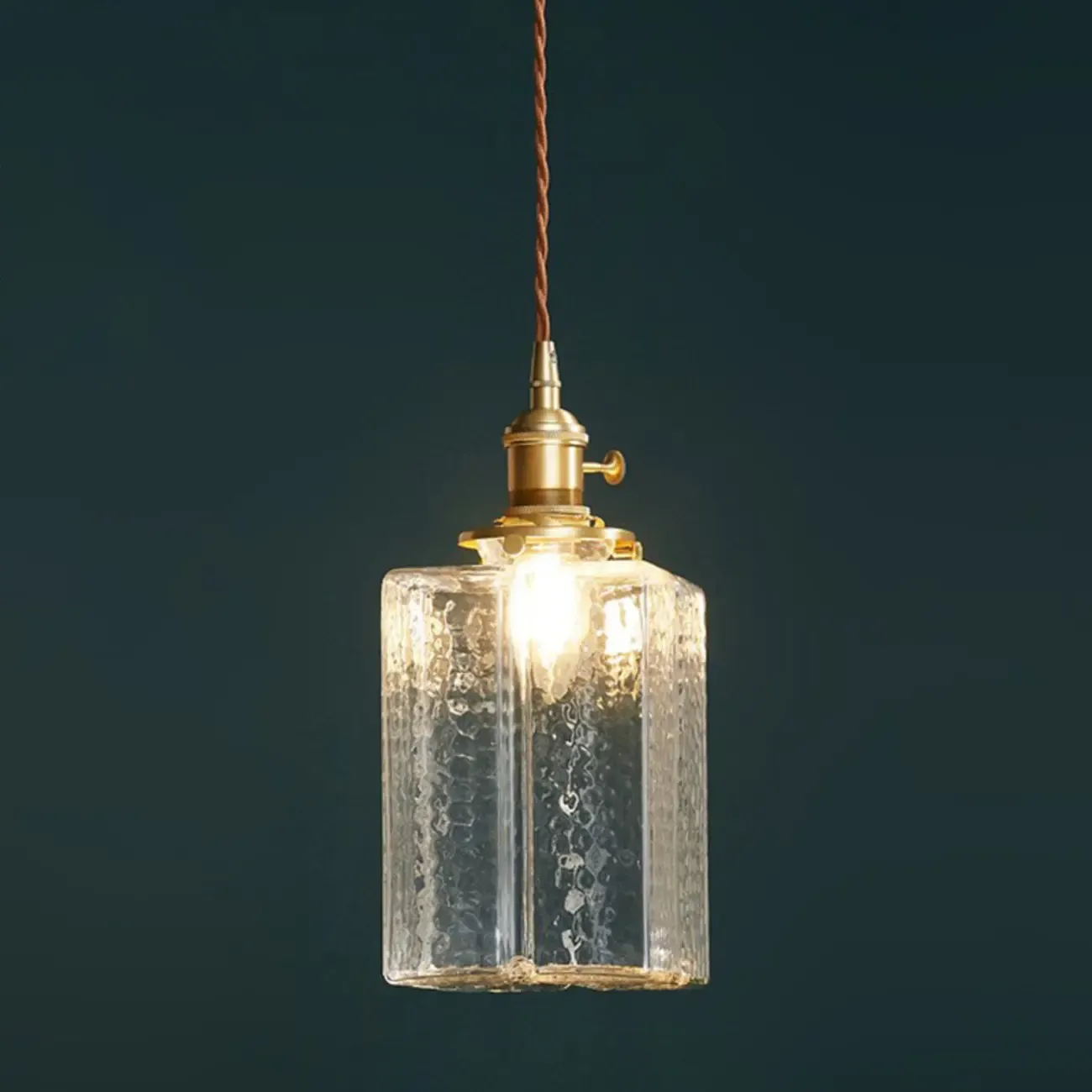 Modern Clear Glass Cuboid Hanging Pendant Light for Living Room Image - 5