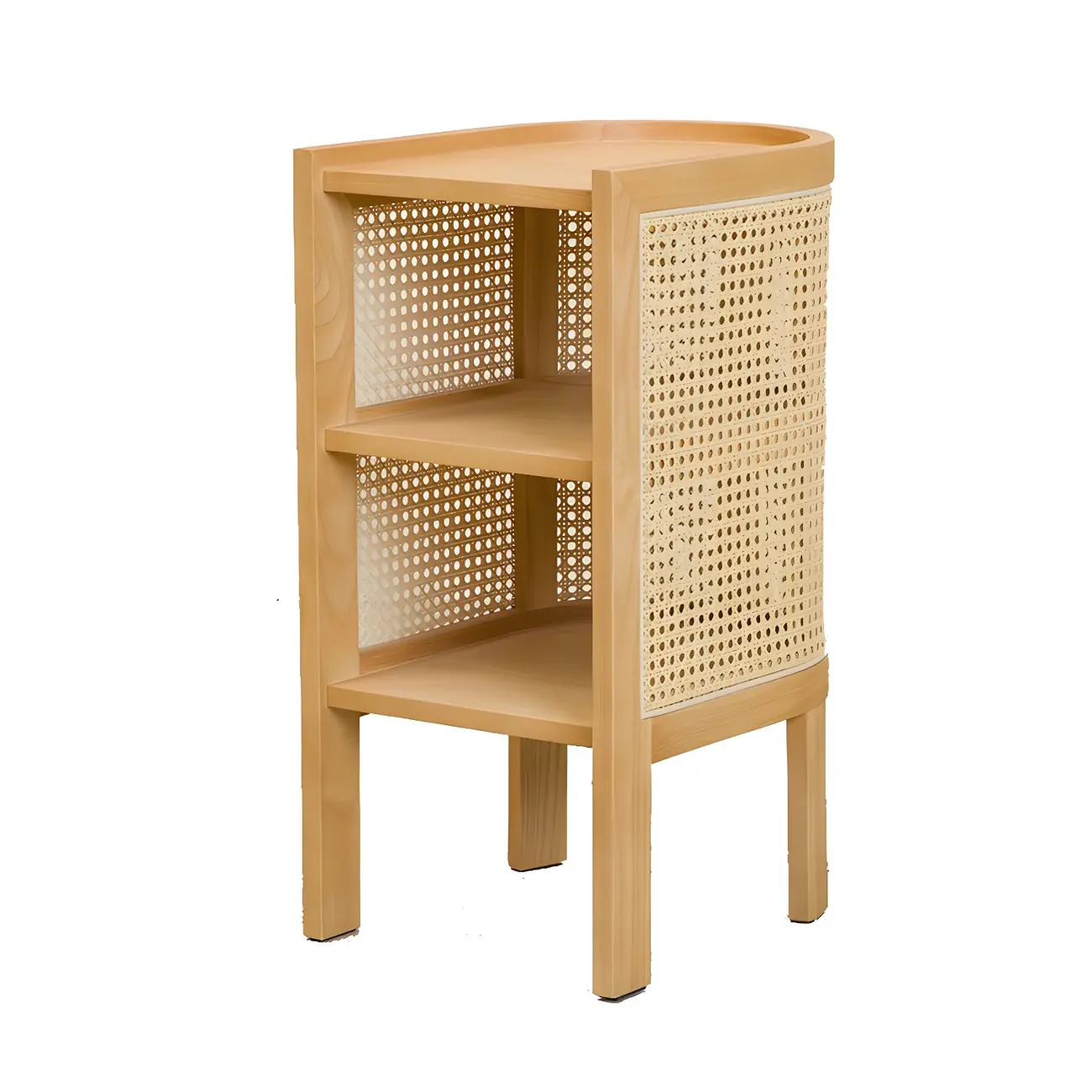 Rustic Natural Wooden Bedside Table with Open Storage Shelves Image - 5 | homeyfad