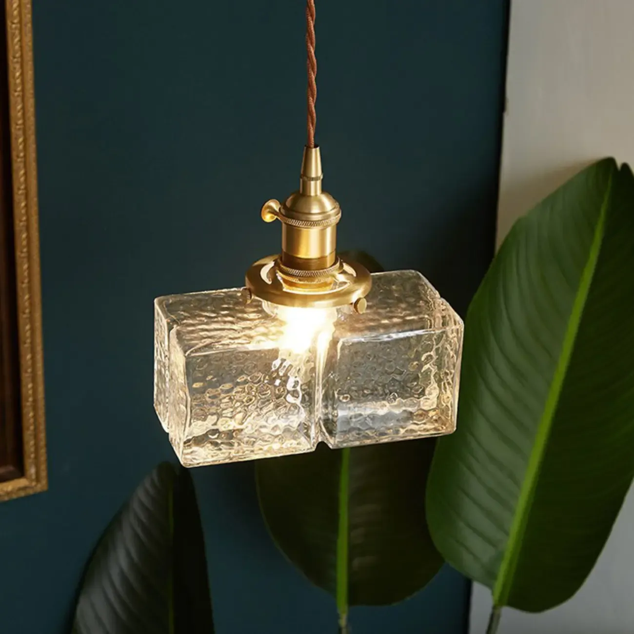 Modern Clear Glass Cuboid Hanging Pendant Light for Living Room Image - 6