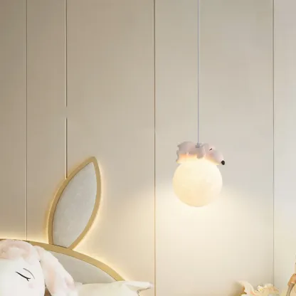 Kids Dimmable 3D Moon Pendant Light with Rabbit for Bedroom Image - 4