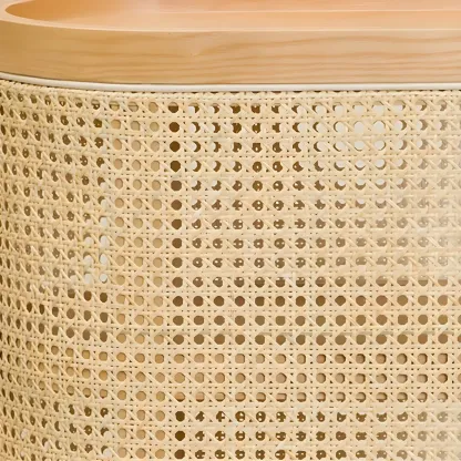 Rustic Natural Wooden Bedside Table with Open Storage Shelves Image - 10