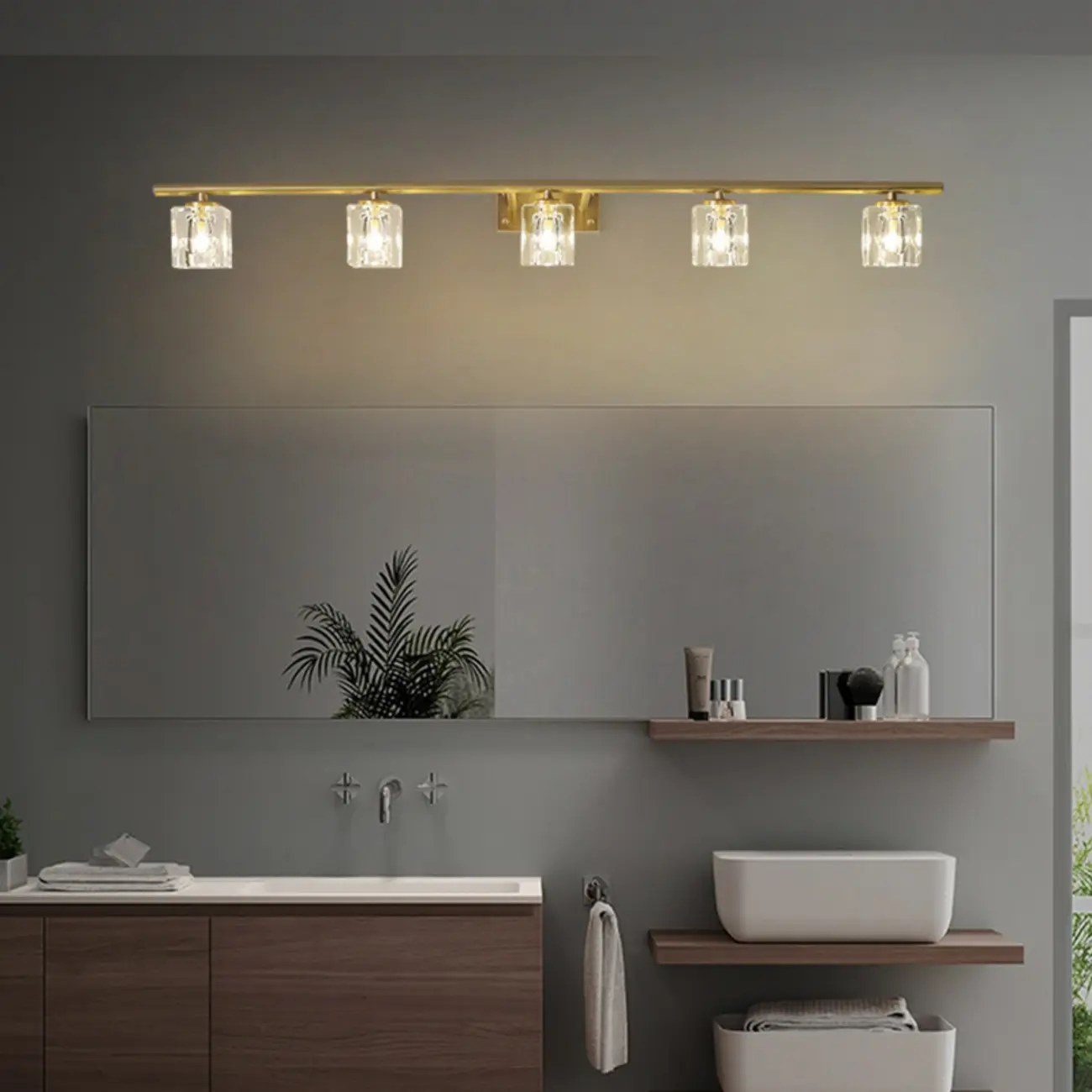 Modern Gold Bathroom Vanity Lights with Clear Crystal Shade Image - 3 | homeyfad
