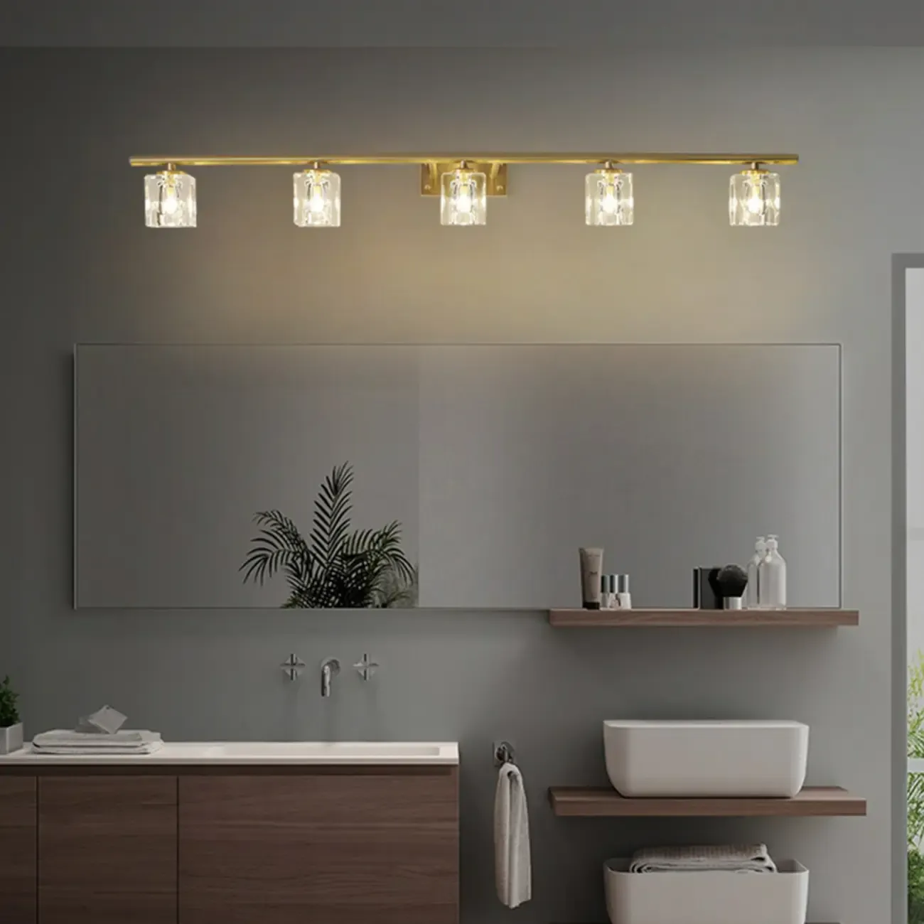 Modern Gold Bathroom Vanity Lights with Clear Crystal Shade Image - 3