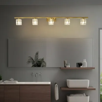 Modern Gold Bathroom Vanity Lights with Clear Crystal Shade Image - 3