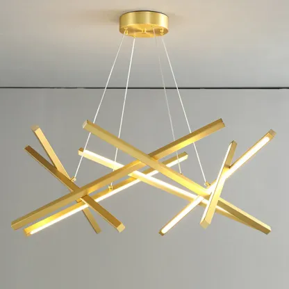 Modern Linear LED Chandelier with Geometric Metal Design Image - 11