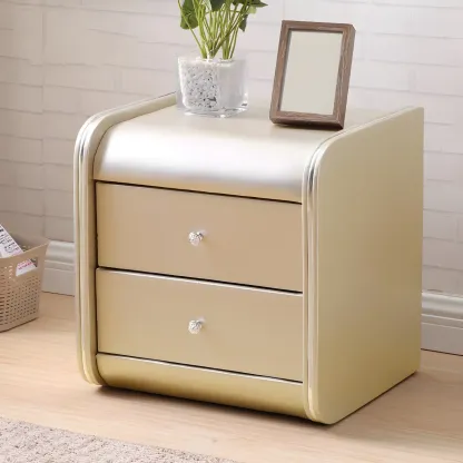 Stylish Leather Round Edge Bedside Table with 2 Drawers in Blue Image - 5