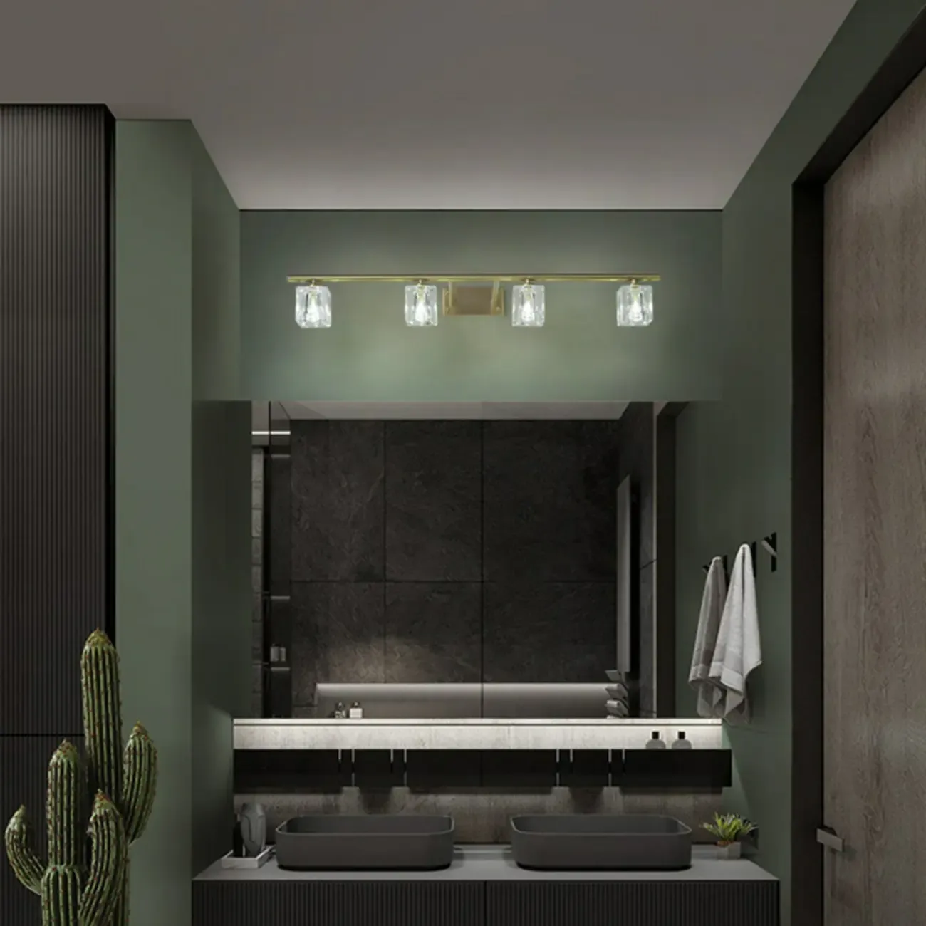 Modern Gold Bathroom Vanity Lights with Clear Crystal Shade Image - 4