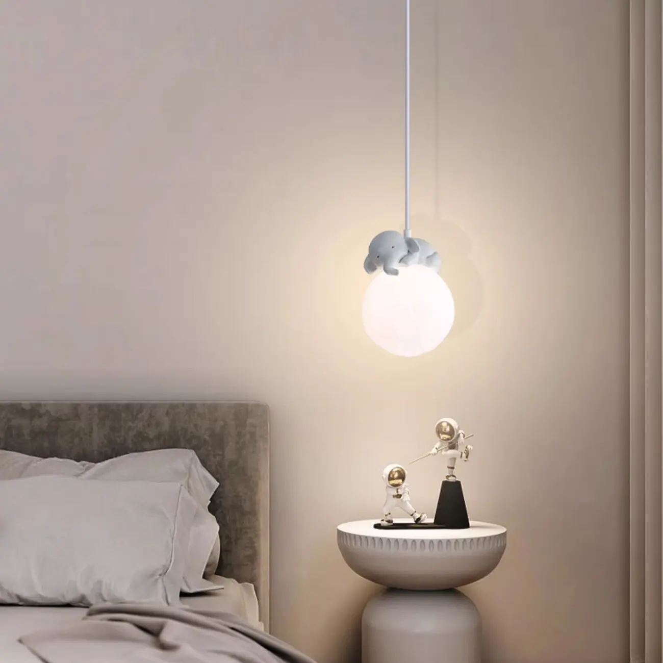 Kids Dimmable 3D Moon Pendant Light with Rabbit for Bedroom Image - 6 | homeyfad