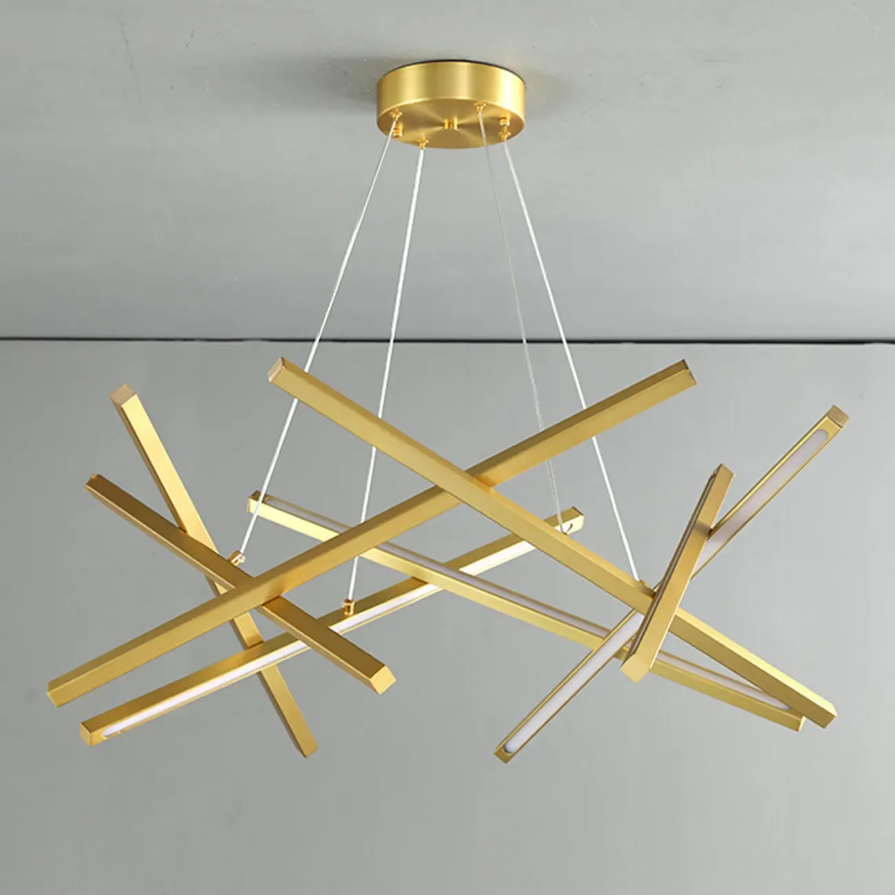 Modern Linear LED Chandelier with Geometric Metal Design Image - 12