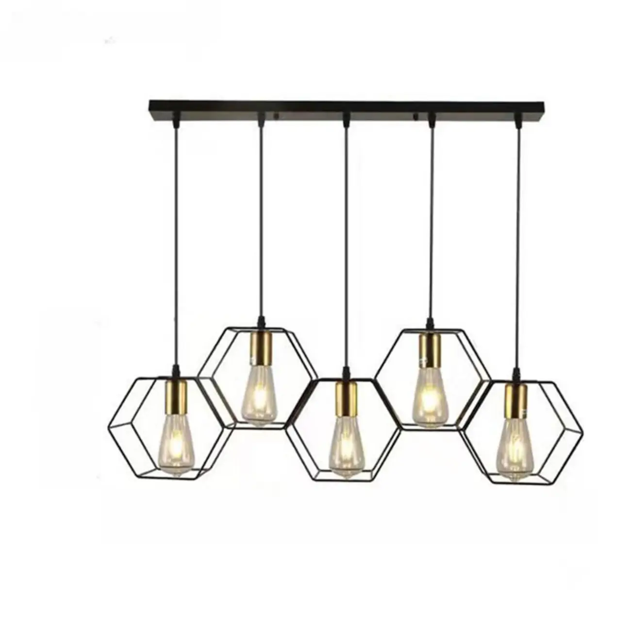 Industrial Island Light Metal Black Geometric Pendant Light for Kitchen Image - 5 | homeyfad