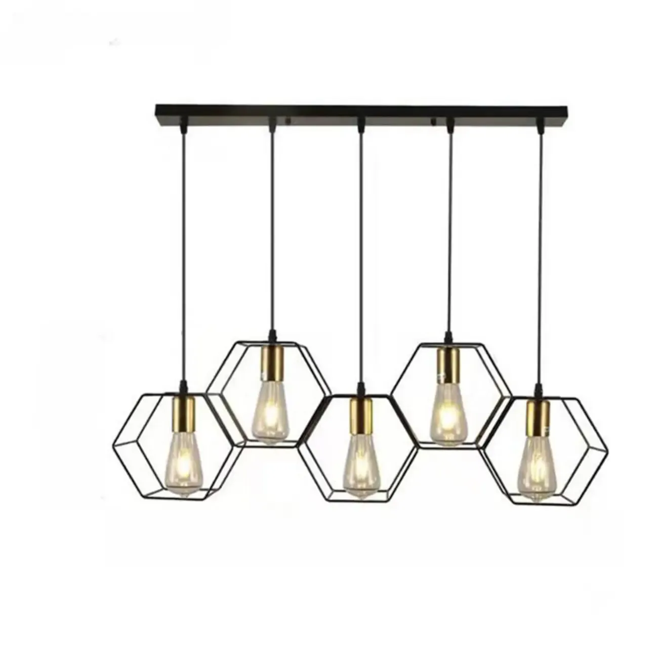 Industrial Island Light Metal Black Geometric Pendant Light for Kitchen Image - 5