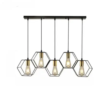 Industrial Island Light Metal Black Geometric Pendant Light for Kitchen Image - 5