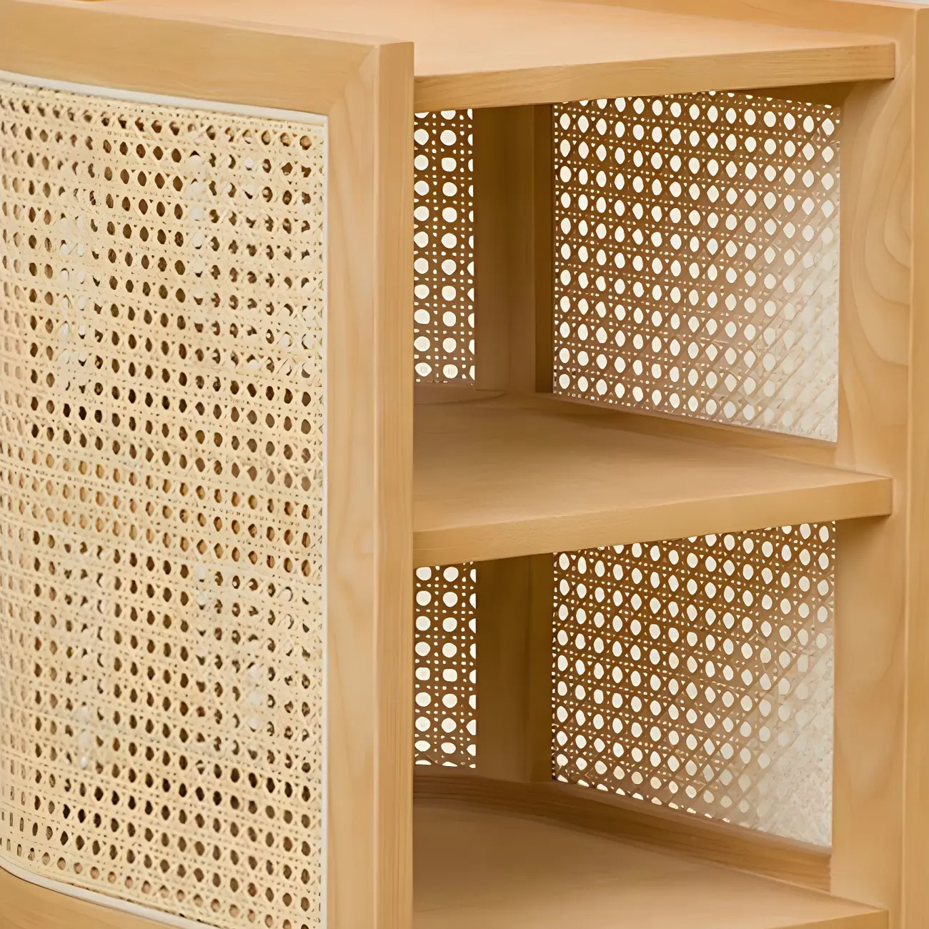 Rustic Natural Wooden Bedside Table with Open Storage Shelves Image - 12 | homeyfad