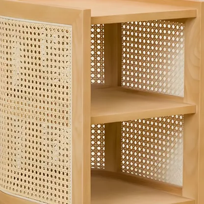 Rustic Natural Wooden Bedside Table with Open Storage Shelves Image - 12