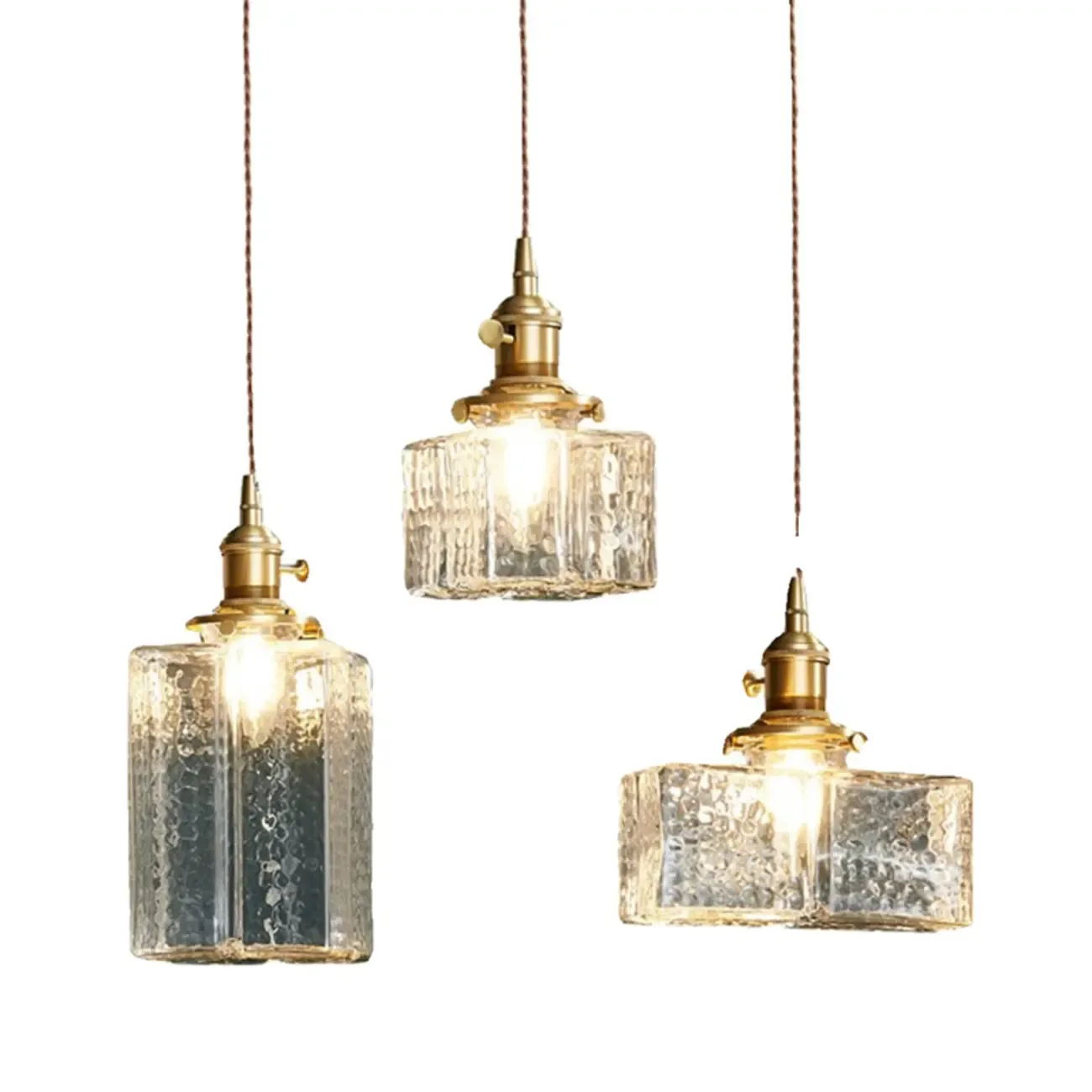 Modern Clear Glass Cuboid Hanging Pendant Light for Living Room Image - 9