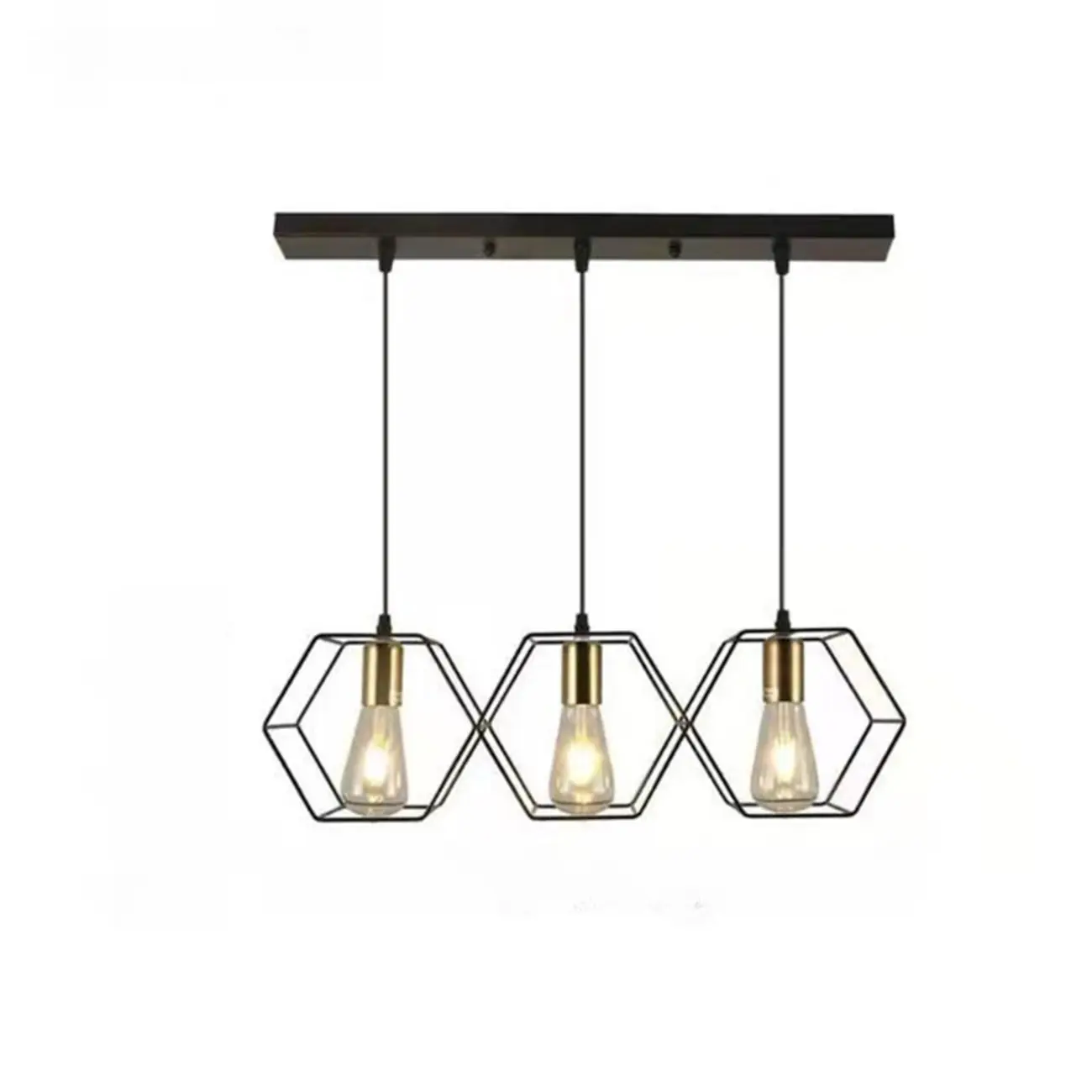 Industrial Island Light Metal Black Geometric Pendant Light for Kitchen Image - 6 | homeyfad