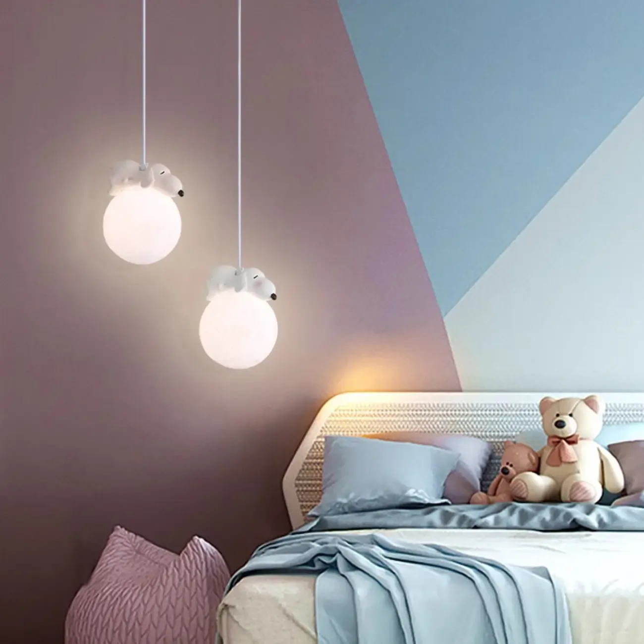 Kids Dimmable 3D Moon Pendant Light with Rabbit for Bedroom Image - 8