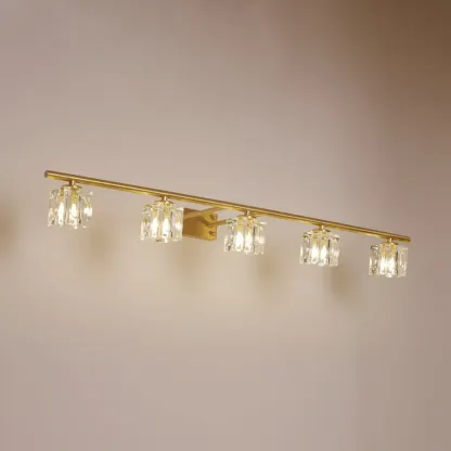Modern Gold Bathroom Vanity Lights with Clear Crystal Shade Image - 9