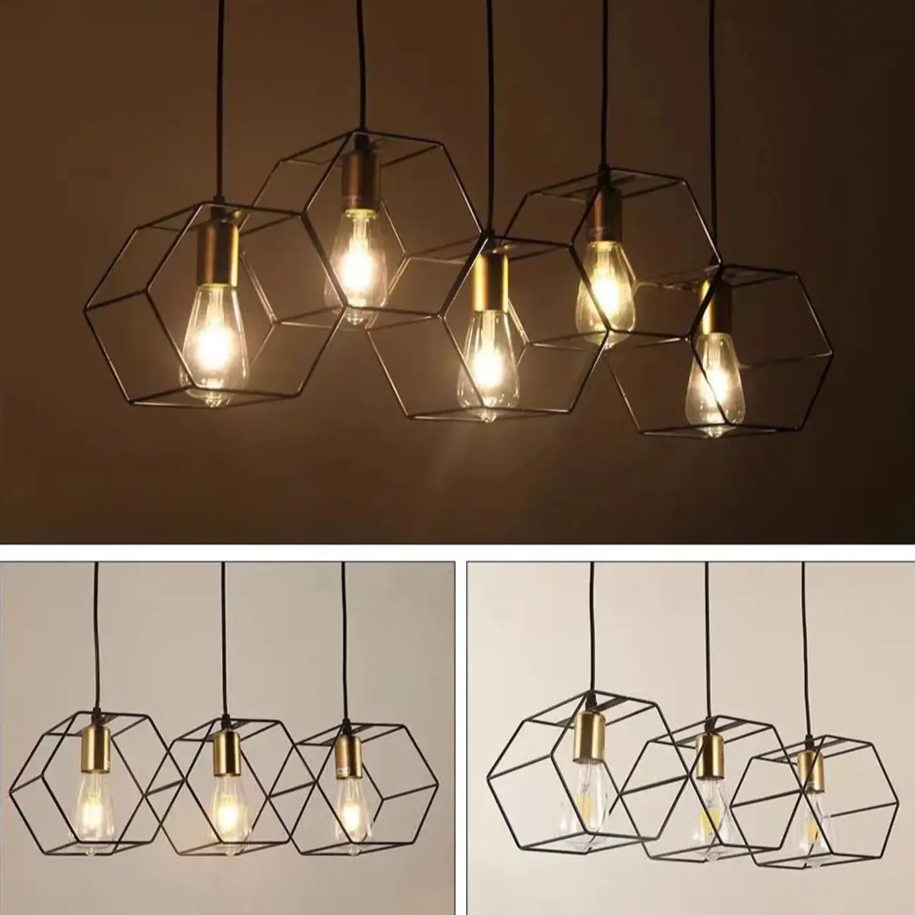 Industrial Island Light Metal Black Geometric Pendant Light for Kitchen Image - 9 | homeyfad