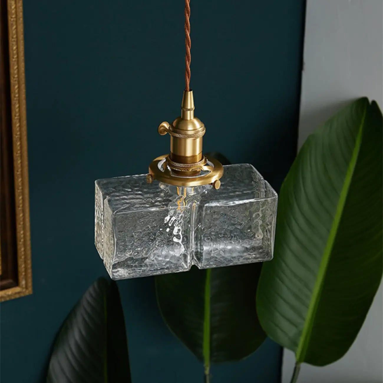 Modern Clear Glass Cuboid Hanging Pendant Light for Living Room Image - 13 | homeyfad