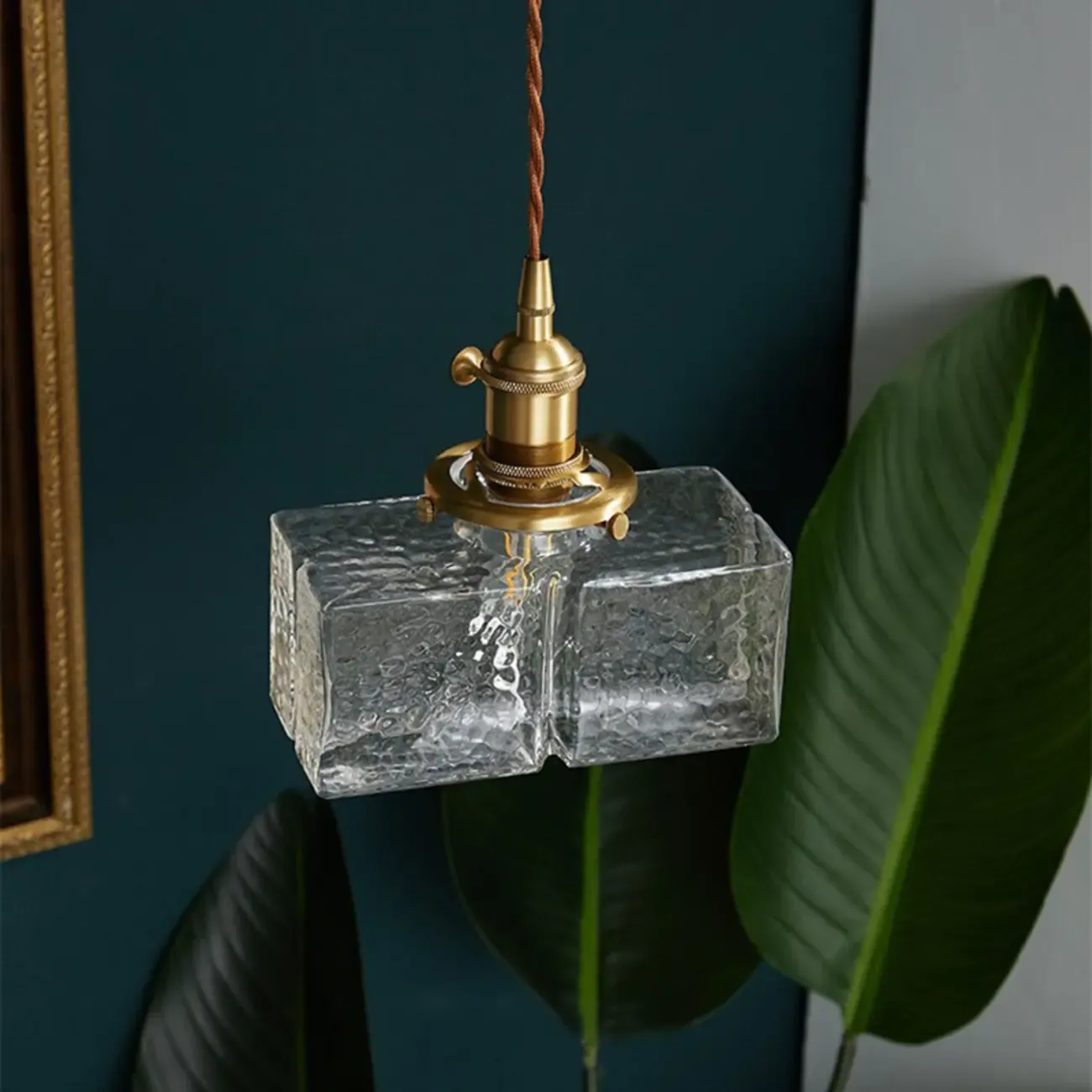 Modern Clear Glass Cuboid Hanging Pendant Light for Living Room Image - 13