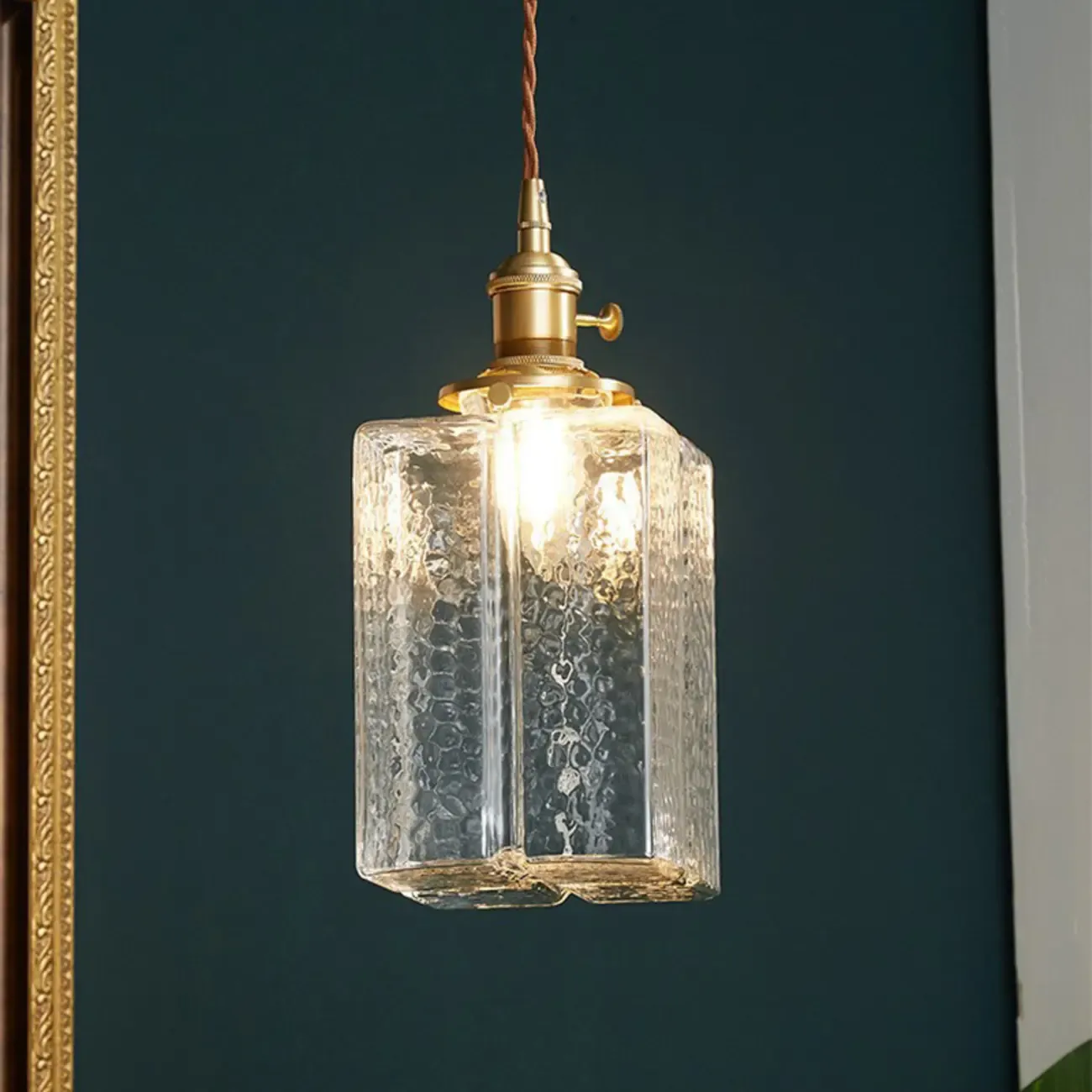Modern Clear Glass Cuboid Hanging Pendant Light for Living Room Image - 14