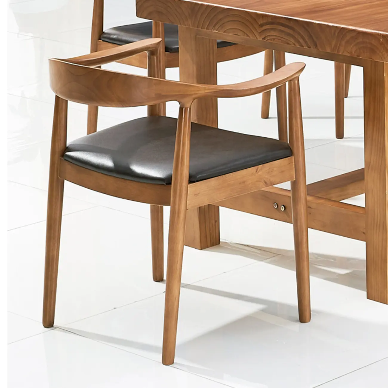 Simplistic Leather Upholstered Dining Chair Wooden with Armrest Image - 3 | homeyfad