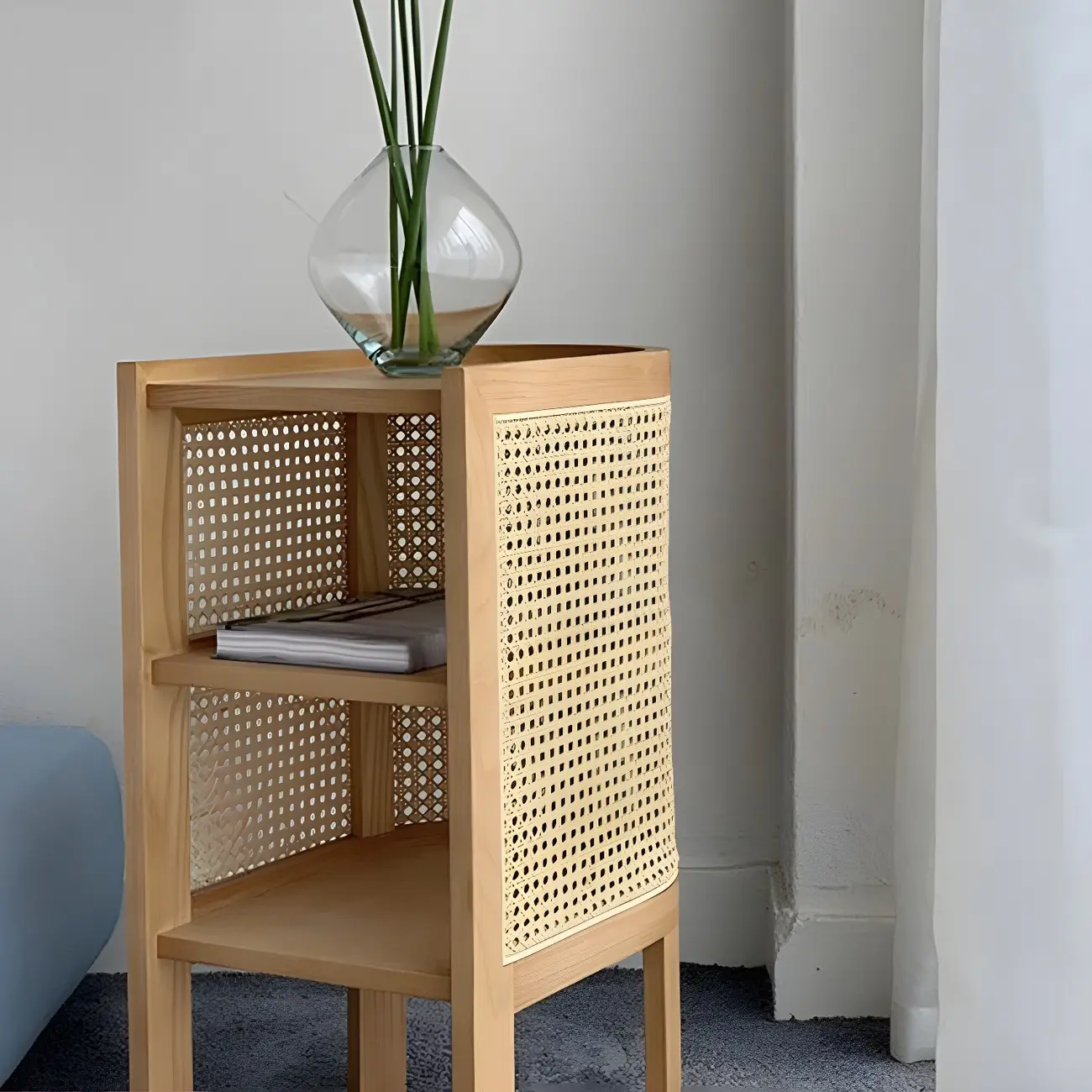 Rustic Natural Wooden Bedside Table with Open Storage Shelves Image - 13 | homeyfad
