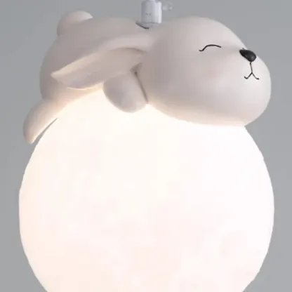 Kids Dimmable 3D Moon Pendant Light with Rabbit for Bedroom Image - 15