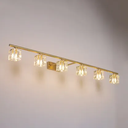 Modern Gold Bathroom Vanity Lights with Clear Crystal Shade Image - 13