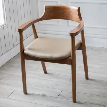 Simplistic Leather Upholstered Dining Chair Wooden with Armrest Image - 4