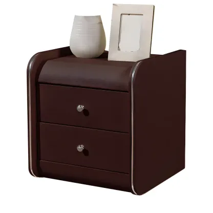 Stylish Leather Round Edge Bedside Table with 2 Drawers in Blue Image - 11