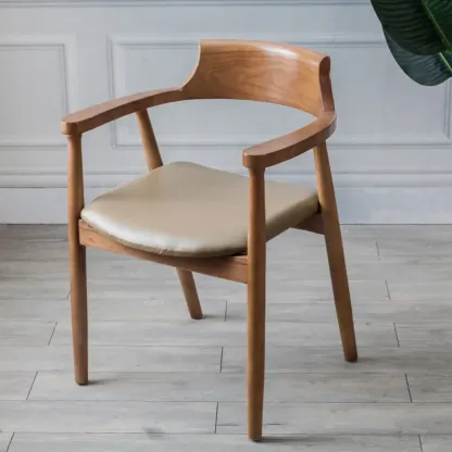 Simplistic Leather Upholstered Dining Chair Wooden with Armrest Image - 5