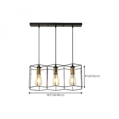 Industrial Island Light Metal Black Geometric Pendant Light for Kitchen Image - 14