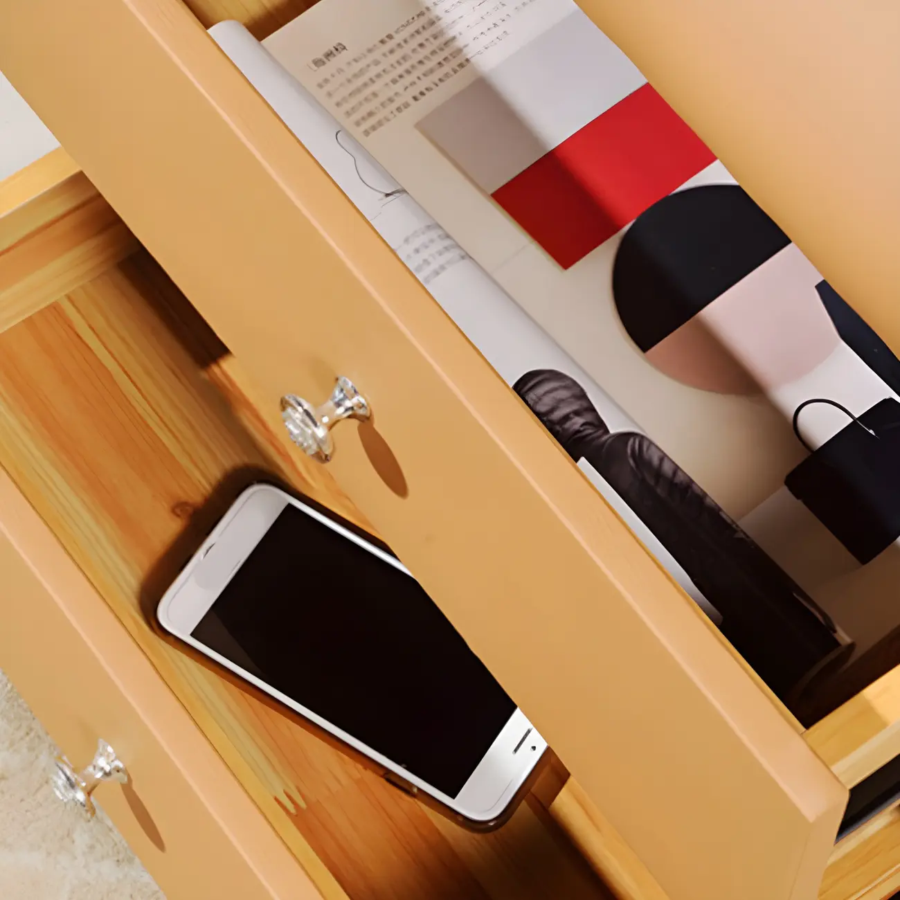 Stylish Leather Round Edge Bedside Table with 2 Drawers in Blue Image - 4 | homeyfad