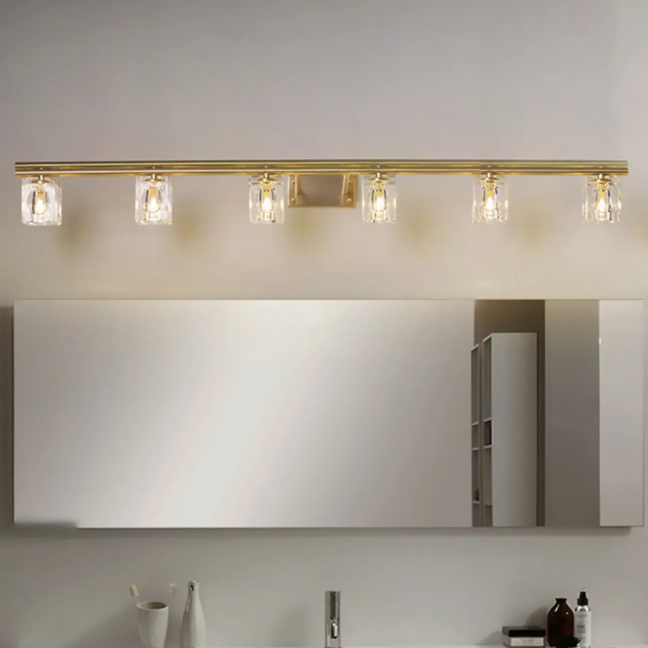 Modern Gold Bathroom Vanity Lights with Clear Crystal Shade Image - 15