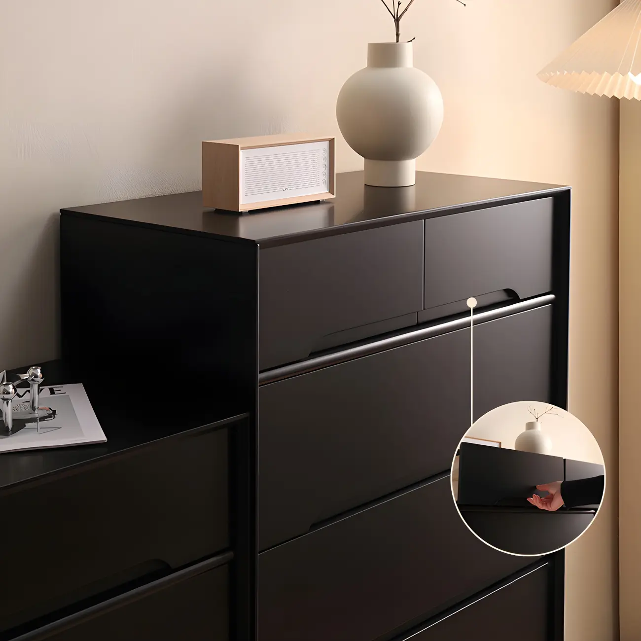 Retro Black Wood Dresser with Drawers for Bedroom Image - 7 | homeyfad