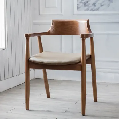 Simplistic Leather Upholstered Dining Chair Wooden with Armrest Image - 7