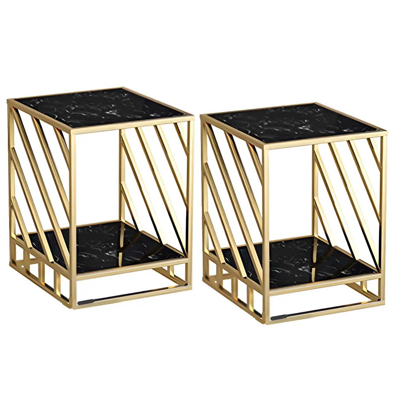 Luxury Bedside Table with Metal Frame in Black Stone Countertop Image - 5 | homeyfad