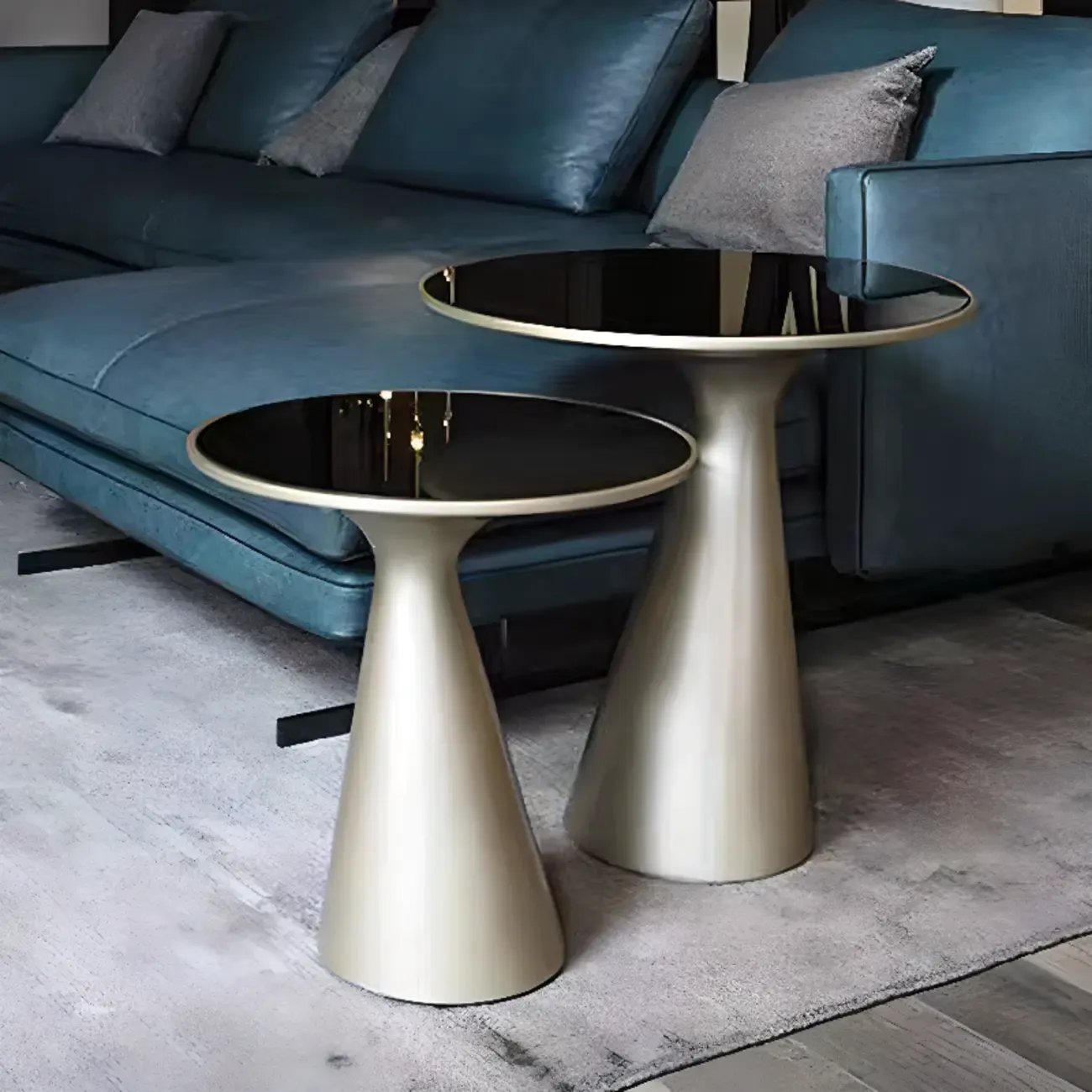 Modern Round Metal and Glass Side Table for Living Room Image - 1